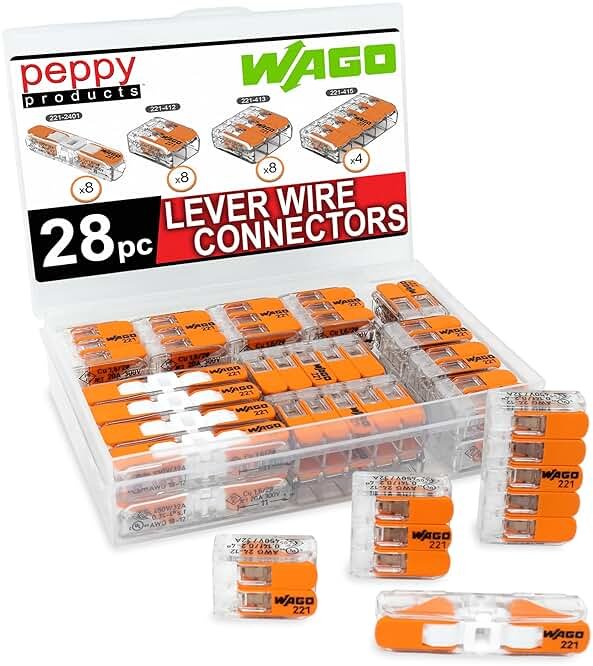WAGO 221 Lever Nuts 28pc Compact Splicing Wire Connector Assortment with Case | Includes 221-2401, 221-412, 221-413, 221-415 - Product Image