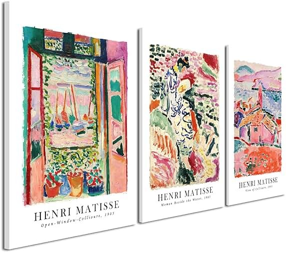 Wieco Art 3 Piece Henri Mattise Canvas Wall Art Abstract Colorful Matisse Posters Canvas Prints for Wall and Home Office Decorations - Product Image