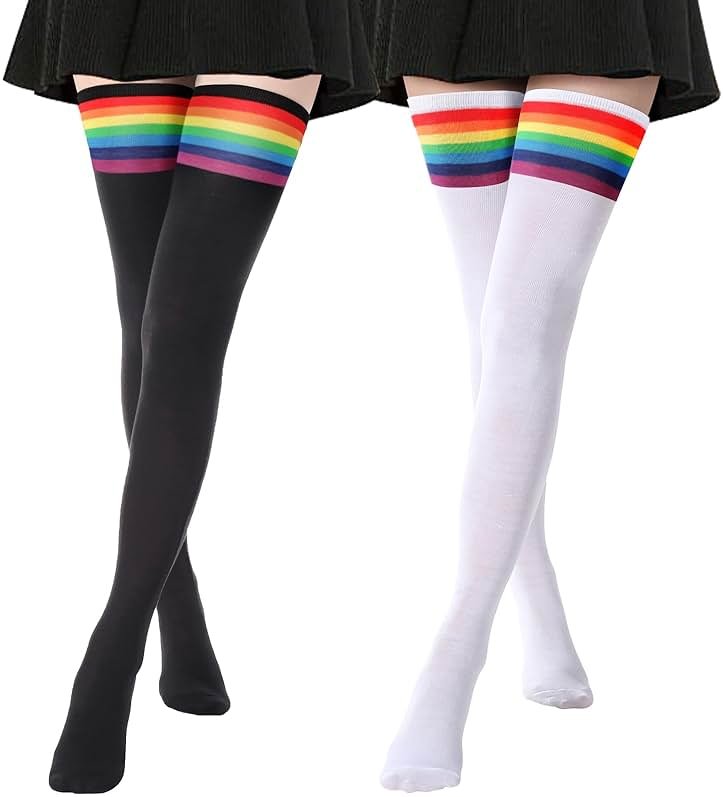 DRESHOW Extra Long High Thigh Socks Striped Over Knee Thin Tights Long Stocking - Product Image