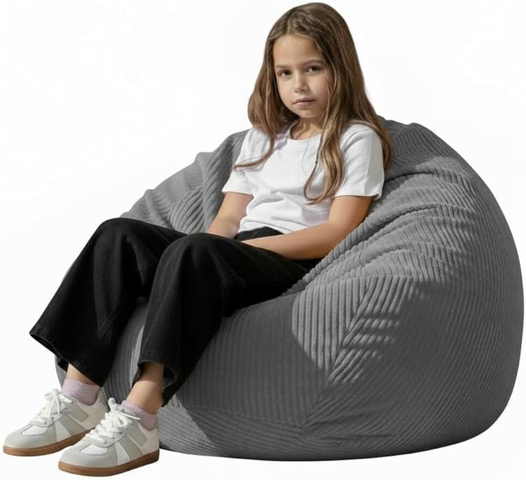 Stuffed Animal Storage Bean Bag Cover (No Filler), Corduroy Kids & Toddler Bean Bag Chair for Teens & Adults, Toy Storage Organizer, Comfy Sofa for Playroom (Dove Gray, Kids (Cover Only）) - Product Image
