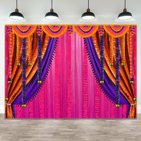 Wollmix Pooja Backdrop Decoration Cloth Items Indian Ganpati Puja Traditional Chatiya Ganesh Mehndi Photography Background Festival Wedding Party Marigold Garlands Banner Photo Booth Props 7x5ft - Product Image