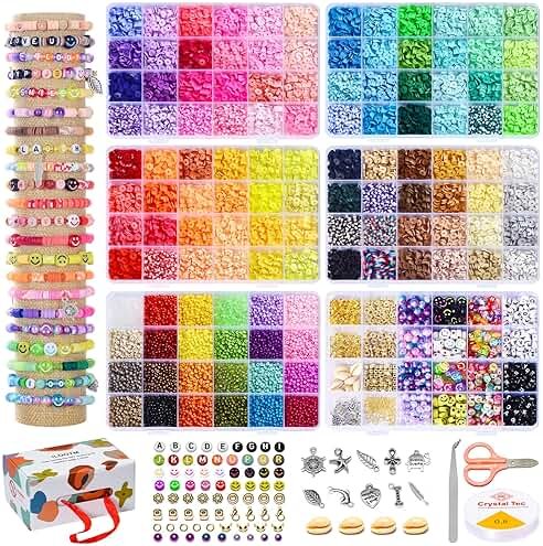Ilootm Friendship Bracelet Making Kit, 16800pcs Beads for Jewelry Making, 96 Colors Polymer Clay Beads & 24 Colors Glass Seed Beads, 400 Letter Beads, DIY Crafts Gifts for Girls & Adults - Product Image