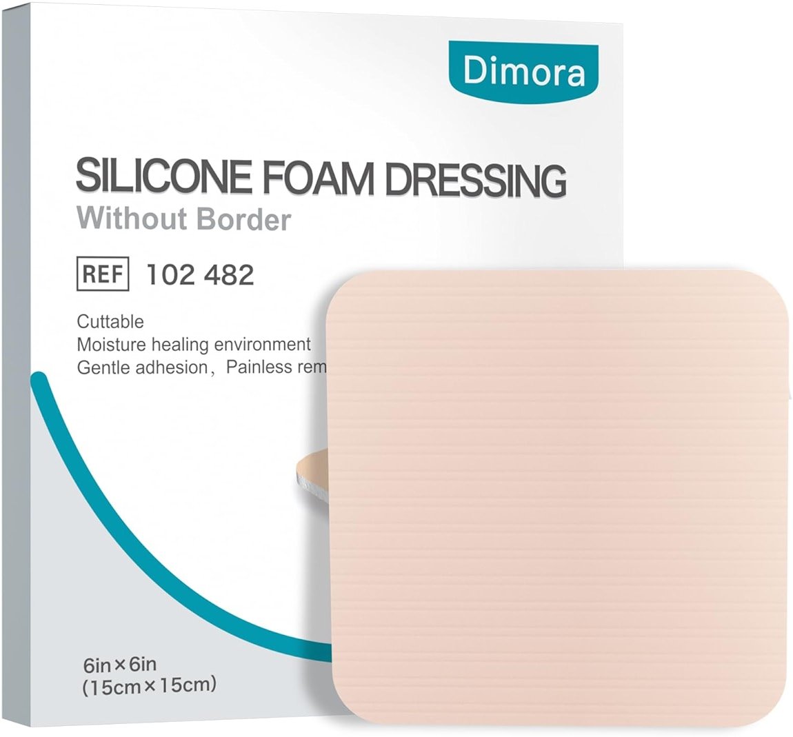 Dimora Silicone Foam Dressing Without Border - 6"x 6" Highly Absorbent Adhesive Bandages for Wounds Cuttable Pads for Wound Care 5 Pack - Product Image