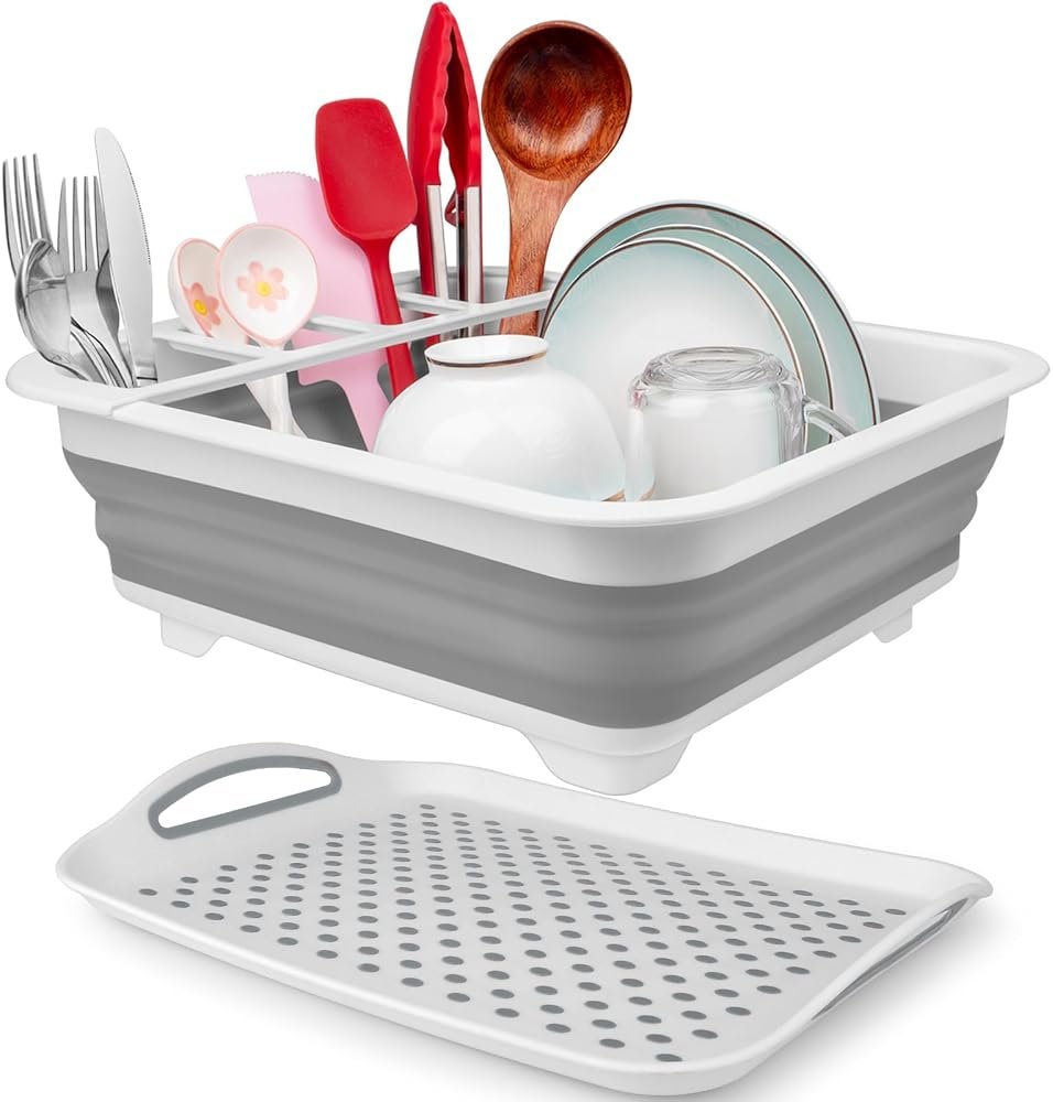 Collapsible Dish Drying Rack Portable Dish Drainers for Kitchen Counter with Drainboard, Kitchen Sink Organizer Basket RV Accessories Camper Storage and Organization Dish Rack Over Sink Drying Rack - Product Image