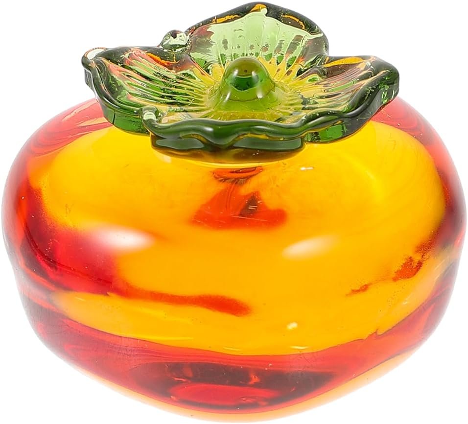 ABOOFAN Crystal Persimmon Figurine, Artificial Persimmon Statue Glass Fruit Figurine Collectible Paperweight Glass Fruit for Table Centerpiece Decoration - Product Image