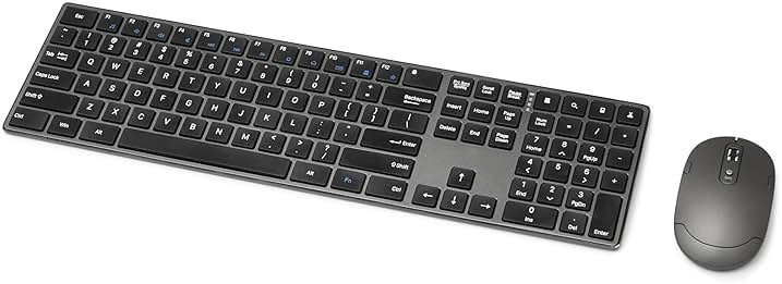 Amazon Basics Ultra Premium Wireless Keyboard and Mouse Combo, Rechargeable, Full-Size with Number Pad, Sleek Design, Plug and Play, Quiet Typing, 2.4GHz USB Receiver, Black - Product Image