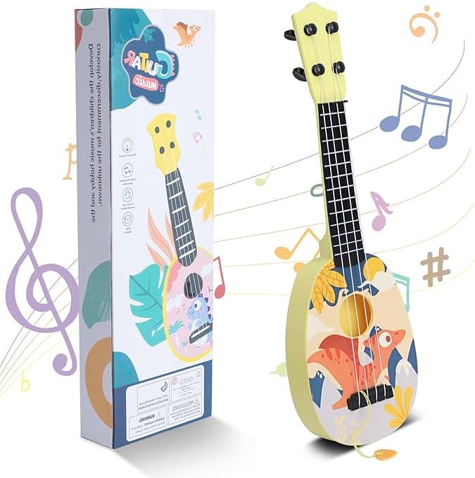 YOLOPLUS+ Kids Toy Ukulele, Kids Guitar Musical Toy,17 Inch 4 Steel Strings, with Pick, Play Early Educational Learning Musical Instrument Gift for Preschool Children (Yellow) - Product Image