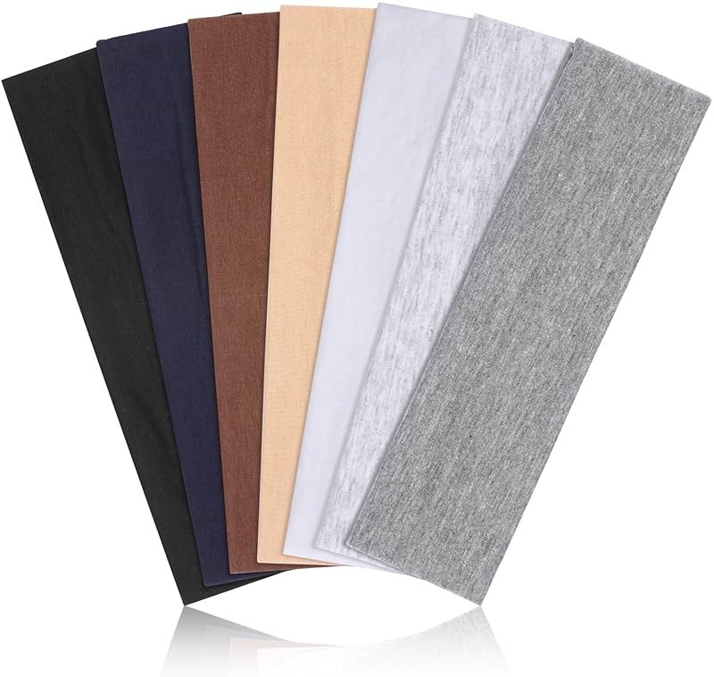 DiyJibb Headbands for Women, Stretchy Non Slip Soft Cotton Cloth Hair Bands for Sports, Workout, Yoga and Running, 7pcs - Product Image