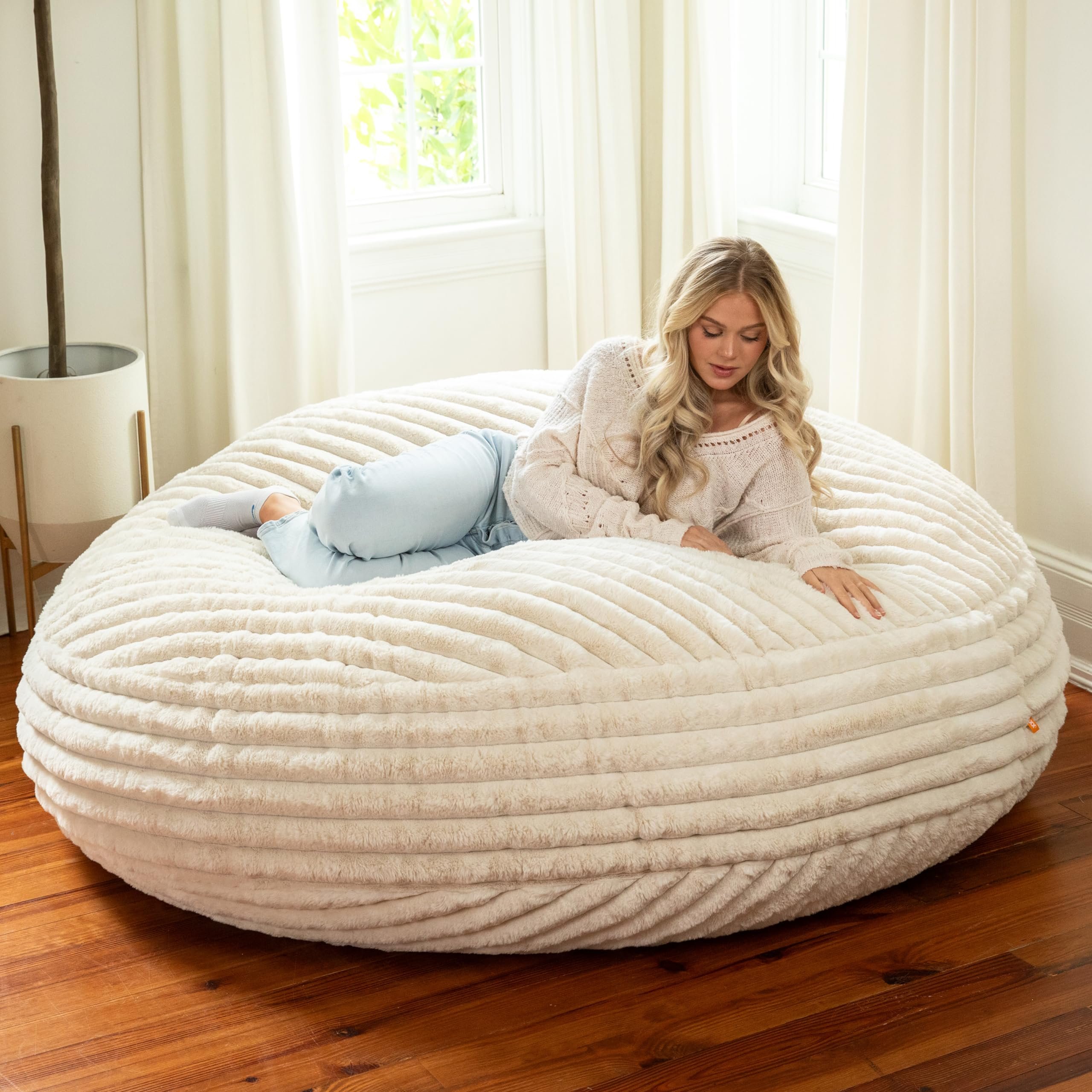 Jaxx 6 Foot Cocoon - 2-in-1 Convertible Bean Bag Bed & Large Bean Bag Chair for Adults, Premium Luxe Faux Fur - Mondo Ivory - Product Image