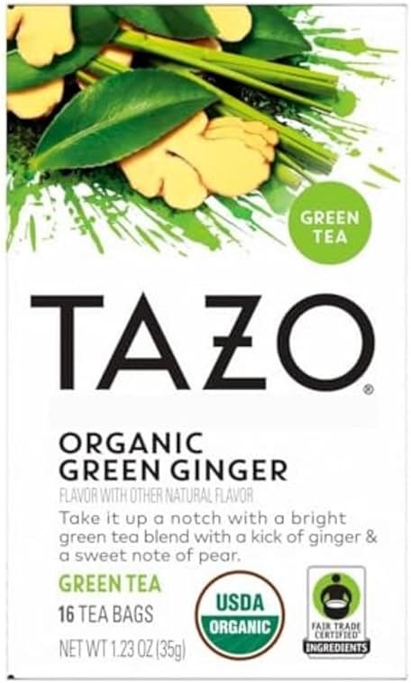 TAZO Organic Green Tea, Green Ginger, Caffeinated Tea, 16 Total Bags - Product Image