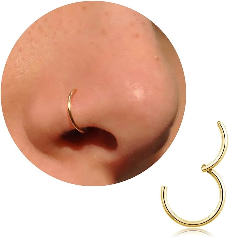 20G 18G 16G Titanium Nose Ring Hoop, Cartilage Hoop Earrings for Women Men Silver Gold Nose Ring Septum Ring Tragus Conch Helix Daith Lip Piercing Jewelry 6mm/7mm/8mm/9mm/10mm - Product Image