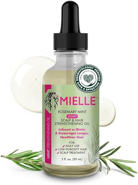 Mielle Organics Rosemary & Mint Light Hair Oil, Split Ends & Dry Scalp Treatment - Infused with Biotin & Essential Oils for Strengthening, Soothing, Moisturizing & Encouraging Longer Hair (2 Oz) - Product Image