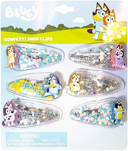 LUV HER Bluey Hair Accessories For Girls, 6pc Cute Hair Clips with Favorite Bluey Character Charms, Magical Confetti Hair Clips, Ages 3+ - Product Image