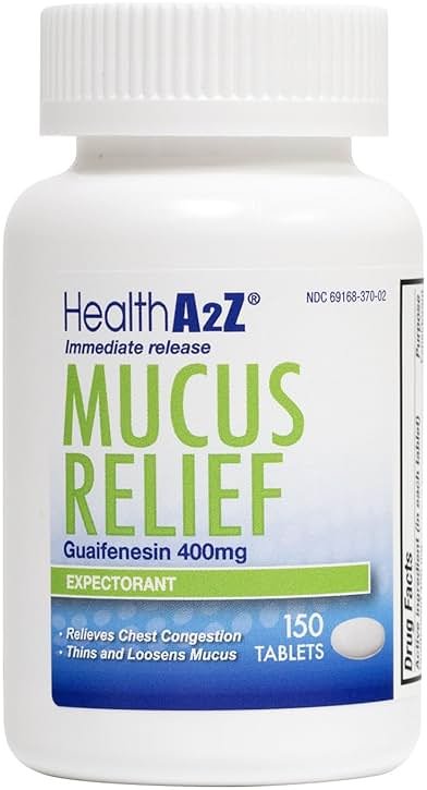 HealthA2Z® Mucus Relief | Guaifenesin 400mg | Immediate Release Expectorant | Chest Congestion & Mucus Relief | 150 Tablets - Product Image