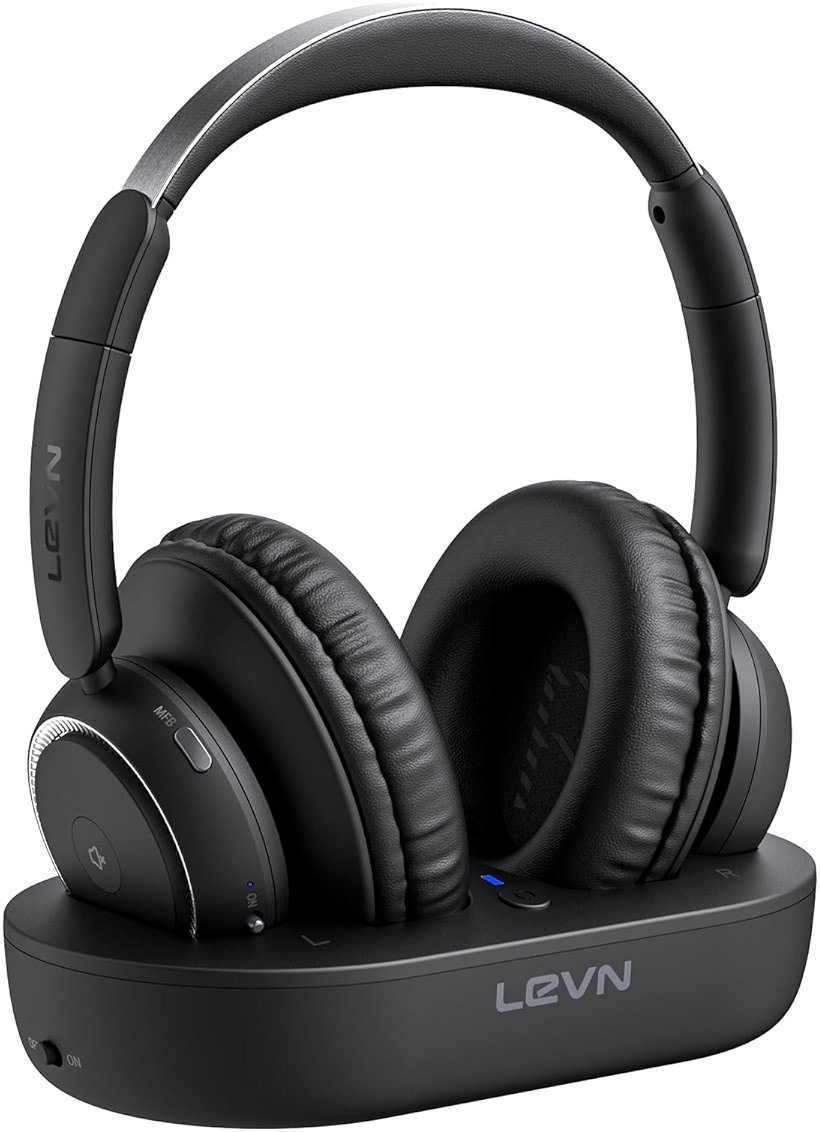 LEVN Wireless Headphones for TV Watching, TV Headphones Wireless for Seniors with Transmitter Charging Base, Hearing-impaired, No Audio Delay Blutooth 5.2, Plug and Play, Gifts for Elderly - Product Image