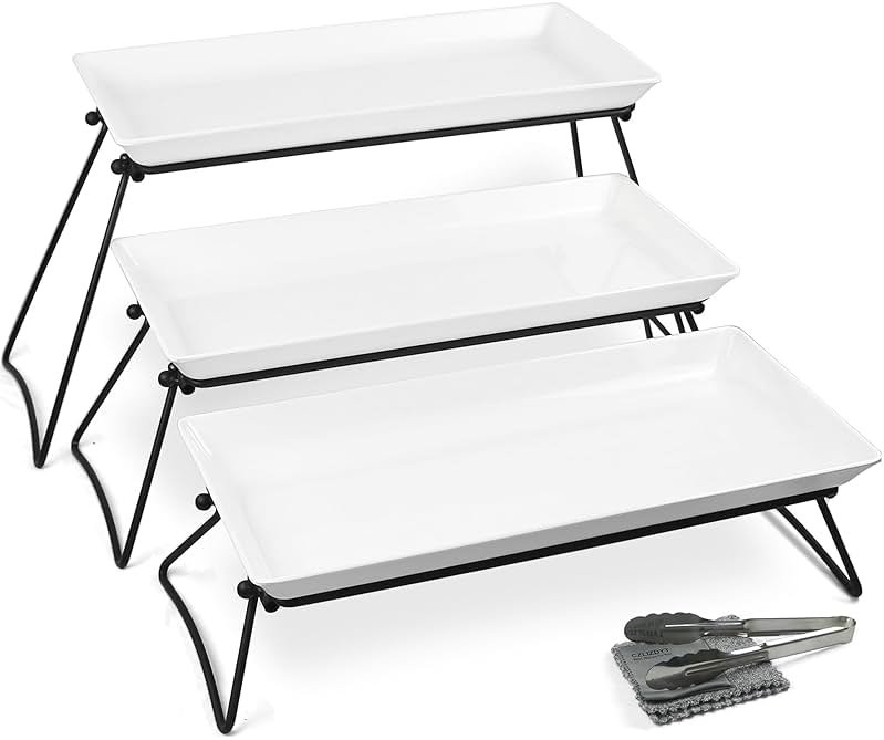 Czlizdyt Extra Large 3 Tier Serving Tray Set, 24x22x9.7 inch Cupcake Fruit Cookie Dessert Table Display Stands Melamine Tiered Platters Food Trays for Party Buffet Entertaining, White - Product Image