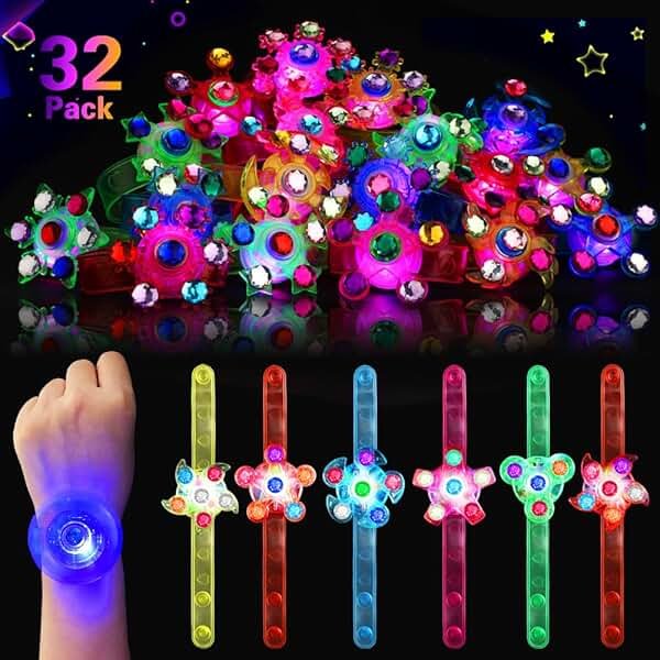 BSTDECOR Glow in The Dark Party Favors for Kids-32 Pack LED Light Up Fidget Spinner Bracelets, Birthday Gifts for Boys Girls, Treasure Box Toys Classroom Prizes Goodie Bags Stuffers - Product Image