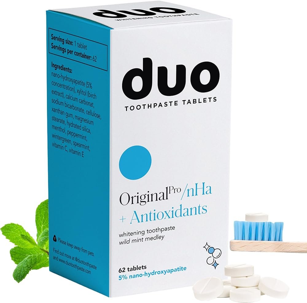 Duo Toothpaste Tablets | Nano-Hydroxyapatite (nHa) Natural Whitening, Remineralize, Reduce Sensitivity | Sustainable & Plastic Free | Dentist Created | Wild Mint Medley - 1 Bottle / 62 Tablets - Product Image