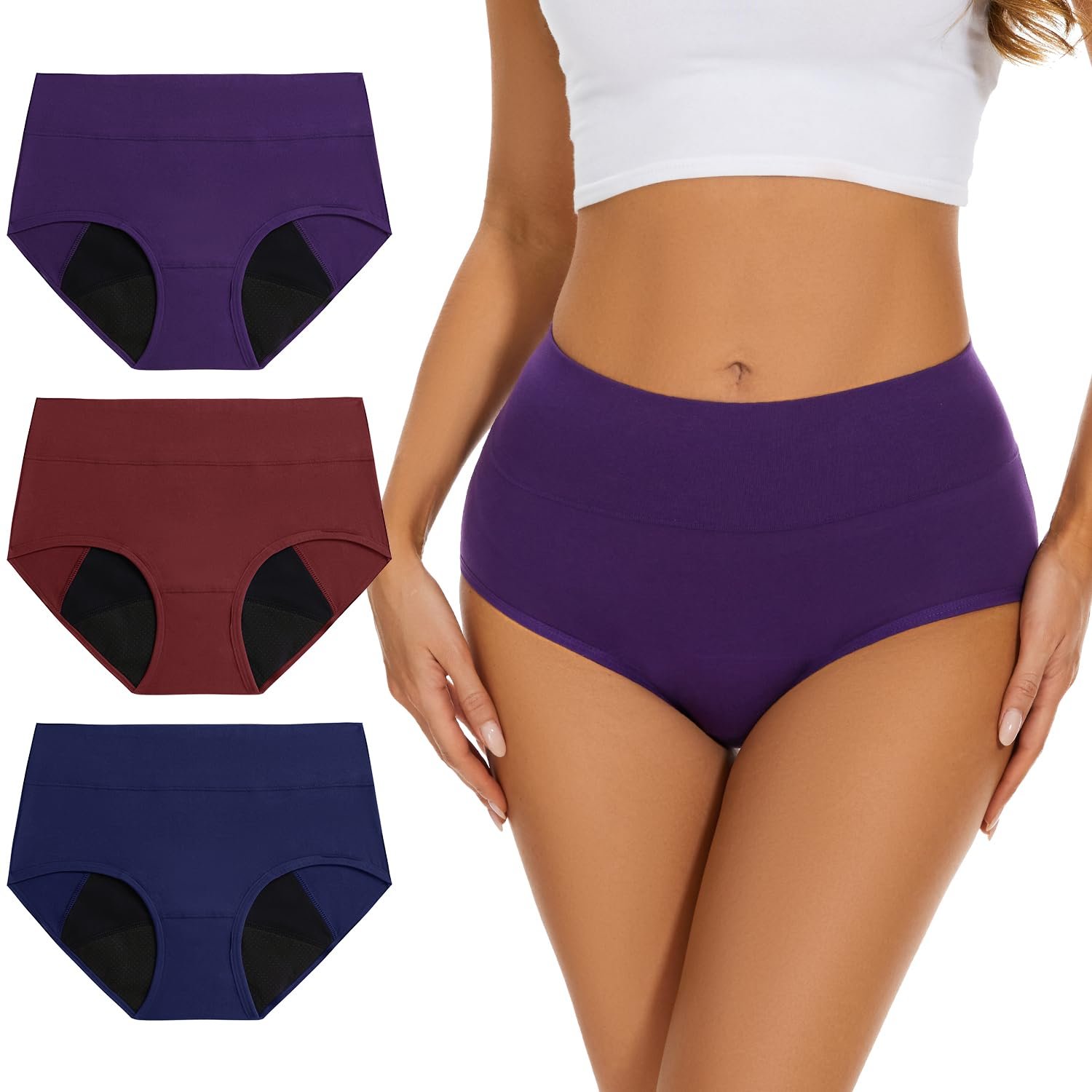 Allbase Incontinence Underwear for Women High Absorbency Period Panties Ladies Leakproof Protective Menstrual Postpartum Bladder Control Washable Cotton Briefs Multipack - Product Image