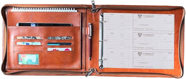 Vegan Leather Check Book Portfolio for 3 or 9 Ring Binders, Business Check Binder for 11 1/4"x9" (Custom) - Product Image