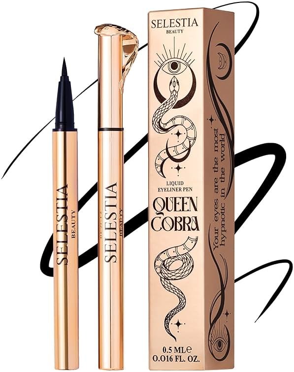 SELESTIA BEAUTY Black Liquid Eyeliner Pencil Queen Cobra – Long-Lasting – Quick-Drying, No Flaking – Thin Applicator & Intense Color – 0.016 fl.oz - Product Image