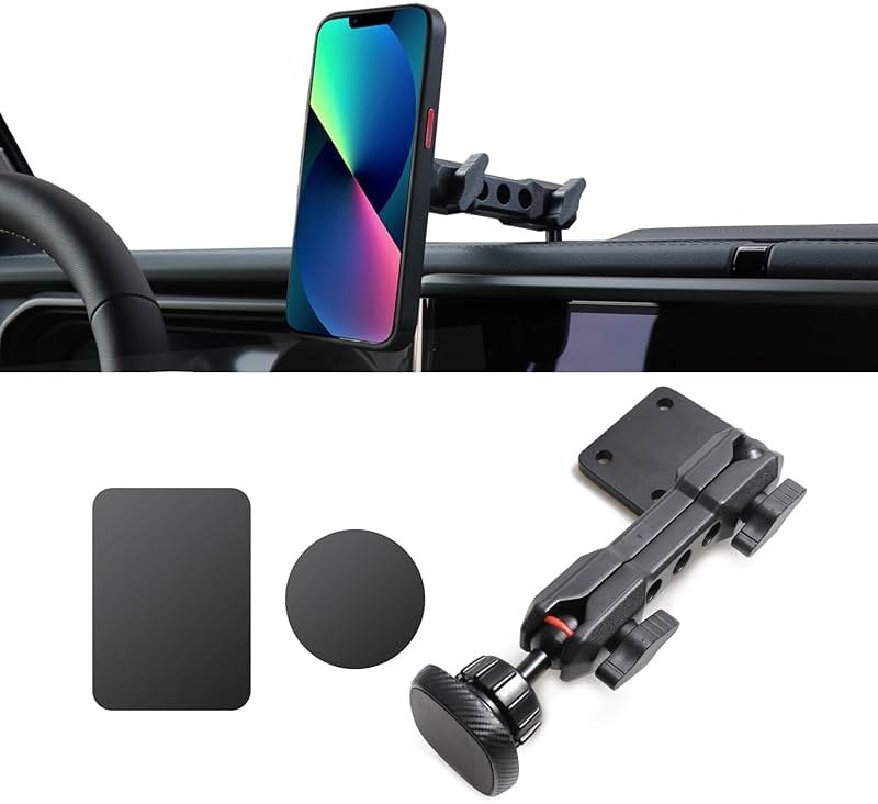 RERPRO Dash Cell Phone Mount Magnet Holder Compatible with 2024 2025 Jeep Wrangler JL 4XE Interior Accessories 360° Adjustable Dashboard Smart Phone Holder, 1 Pack Black Magnetic - Product Image