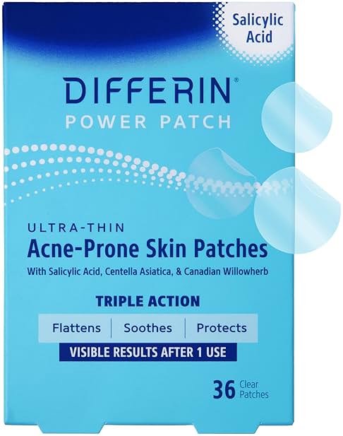 Differin Acne Patches, Pimple Patches for Acne Prone Skin, Formulated with Salicylic Acid and Centella, Fast Triple Action Power Patch for Day & Night, Dermatologist Tested, 36 Count - Product Image