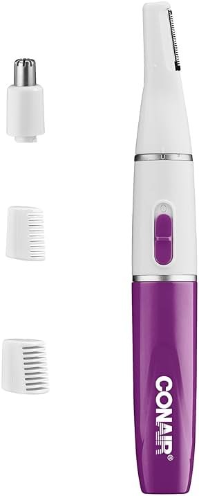 Conair Precision Eyebrow and Facial Trimmer for Women | Pain-free precision groomer with attachments for eyebrows, face, nose, and ears, White/Black, Model LLT2LW4 - Product Image