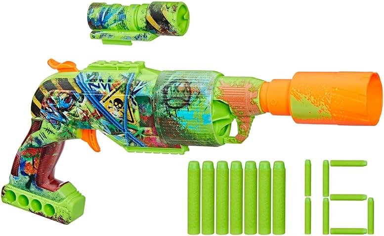 NERF Zombie Driller Dart Blaster, 16 Nerf Elite Darts, Rotating 5 Dart Cylinder, Removable Scope, Outdoor Games, Ages 8+ - Product Image