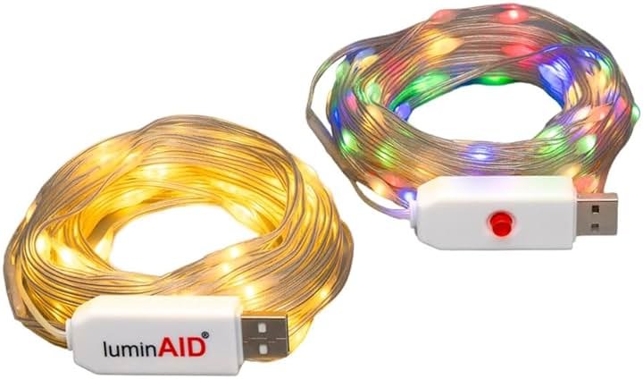 LuminAID LED String Lights - 2-Pack of 32ft USB Lights with 100 LED Bulbs per Strand - Warm White and Multicolor with 8 Modes - Perfect for Camping, Backyard, Patio, Power Outages, Indoor & Outdoor - Product Image