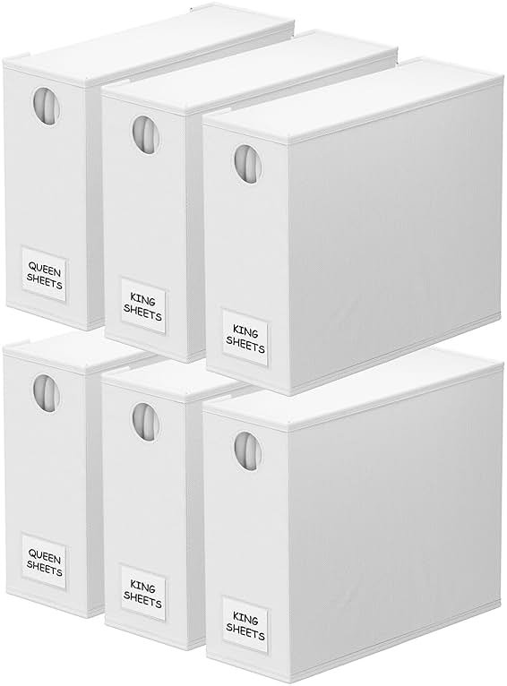 SpaceAid 6 Pack Bed Sheet Organizers and Storage, Foldable Sheet Organizer for Linen Closet, Sheets Set Folder Keeper with Window XL (Queen & King Size) Bedding Container, (White, 6 Pack) - Product Image