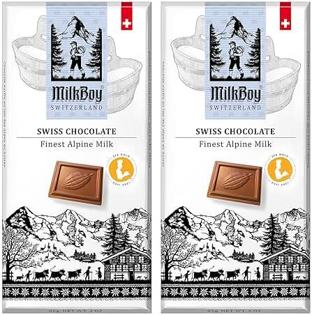 Milkboy Swiss Chocolates Chocolate Bars - Premium Swiss Alpine Milk Chocolate - Smooth European Milk Chocolates Gift - Sustainably Farmed Cocoa - Gluten Free - 3 oz, Pack 2 - Product Image