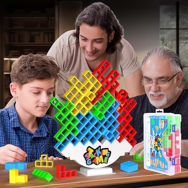 BBnote 48PCS Stack Game for Adult & Kids, Tetra Board Tower Games for Family Travel Party, 2 Players Balance Stacking Toy, Team Toys Building Block - Product Image