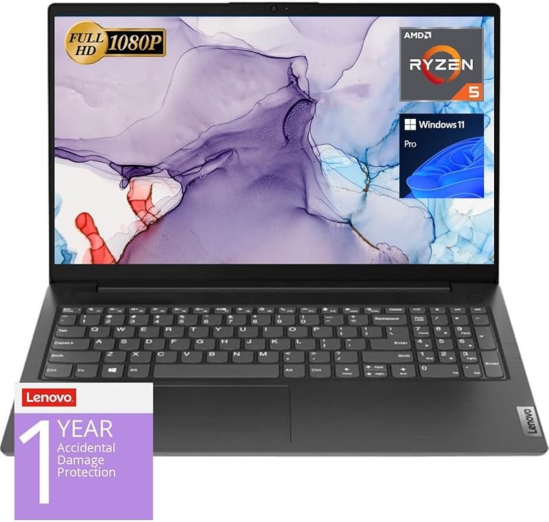 Lenovo V15 Laptop, 15.6" FHD Display, AMD Ryzen 5 5500U Hexa-core Processor (Beat Intel i7-1065G7), 16GB RAM, 512GB SSD, HDMI, RJ45, Numeric Keypad, Wi-Fi, Windows 11 Pro, Black - Product Image