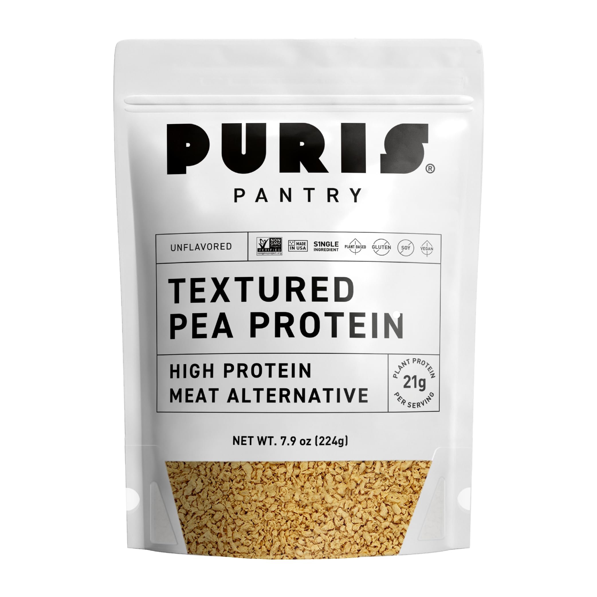 PURIS Pantry Textured Pea Protein, Unflavored Meatless Vegetable Crumbles, Shelf-Stable, Soy & Gluten Free, 21g of Protein, Plant-Based Vegan Meat Substitute, Equivalent to 1.5 Pounds Ground Beef - Product Image