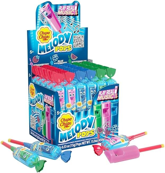 Chupa Chups Melody Pops, Assorted Flavors, Whistle Lollipops, Individually Wrapped Candy, 30 count - Product Image