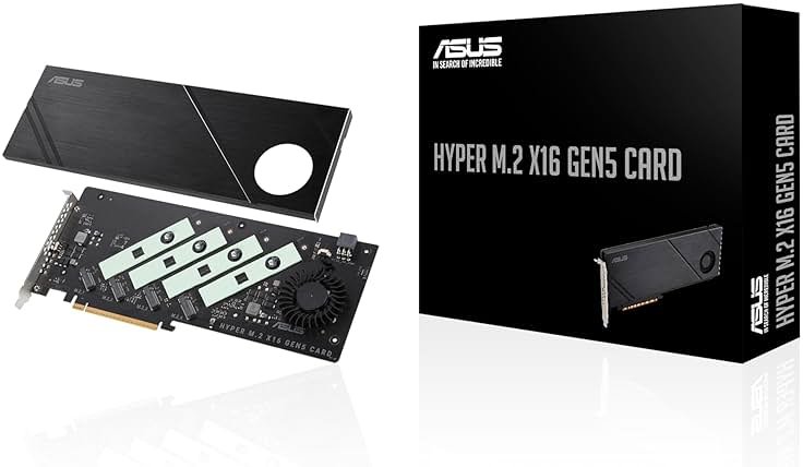 ASUS Hyper M.2 x16 Gen5 Card (PCIe 5.0/4.0) Supports Four NVMe M.2 (2242/2260/2280/22110) Devices up to 512 Gbps for AMD and Intel® Platform RAID Functions. - Product Image