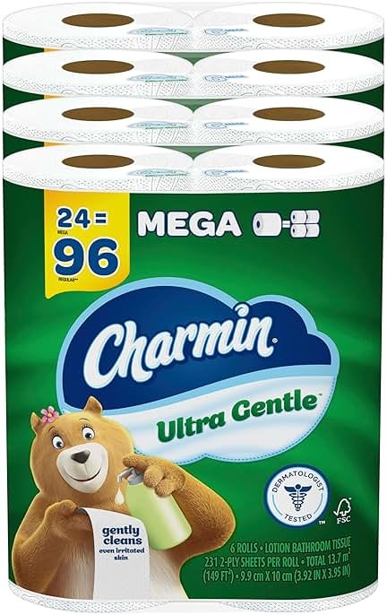 Charmin Ultra Gentle Toilet Paper, 24 Mega Rolls (Equivalent to 96 Regular Rolls),White - Product Image