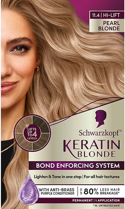 Schwarzkopf Keratin Blonde Hair Dye, 11.4 High Lift Pearl Blonde, Professional Quality Permanent Hair Color, Bond Enforcing System, Pre-Color Serum & Purple Conditioner Included - Product Image