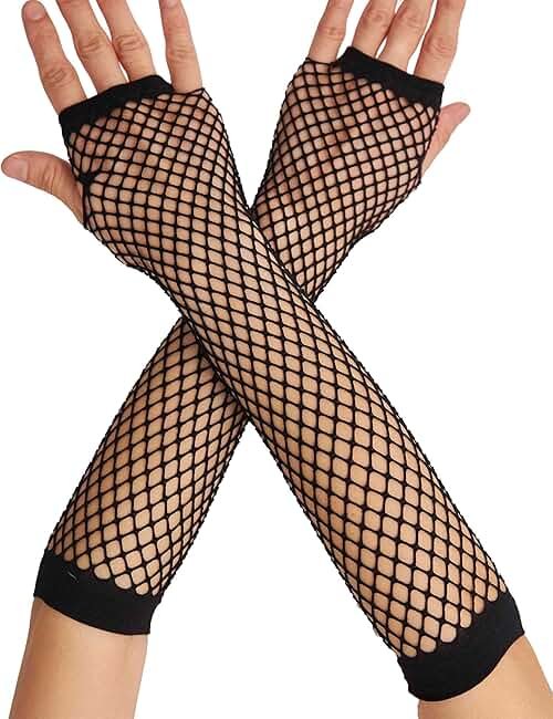 OTPEH Lone Fishnet Gloves Fingerless For Women Fish Net Arm Sleeve Mesh Emo Goth Punk 80s Scene Accessories - Product Image