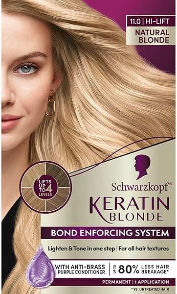 Schwarzkopf Keratin Blonde Hair Dye, 11 High Lift Natural Blonde, Professional Quality Permanent Hair Color, Bond Enforcing System, Pre-Color Serum & Purple Conditioner Included - Product Image