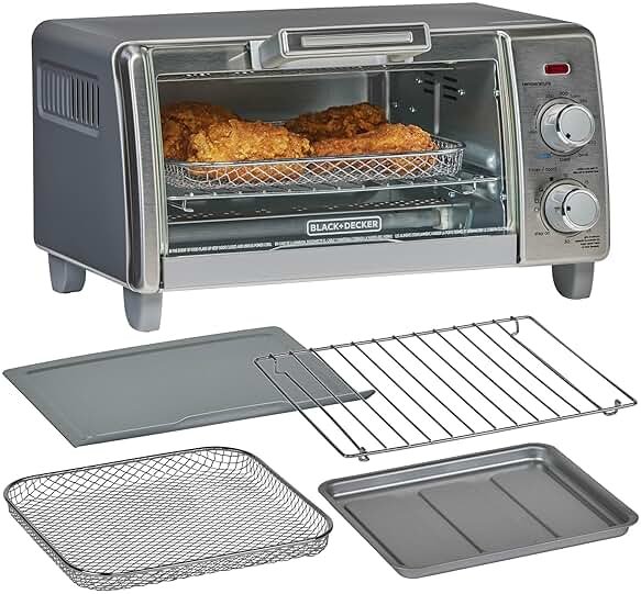 BLACK+DECKER Crisp 'N Bake Air Fry Countertop Convection Toaster Oven, Medium Capacity, 4-Slice, 5-in-1, Fits 9” Pizza, 30-Min Timer, Bake, Broil, Air Fry, Toast, Keep Warm, Stainless Steel - Product Image