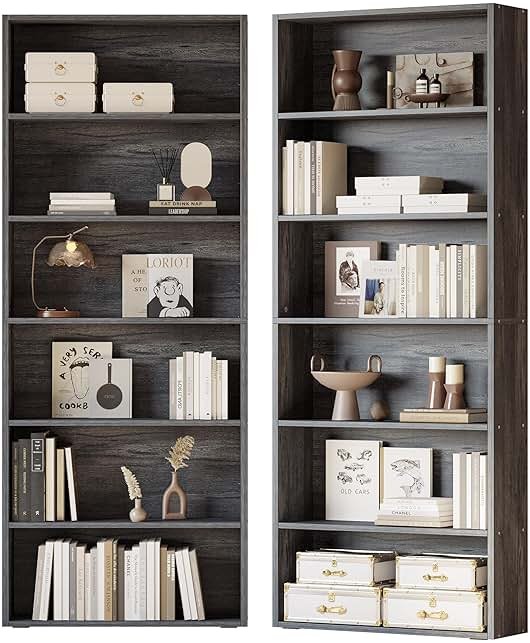 IRONCK Bookshelves and Bookcases Set of 2 Floor Standing 6 Tiers Display Storage Shelves 70 in Tall Bookcase Home Decor Furniture for Home Office, Living Room, Bed Room - Product Image
