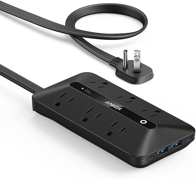 Anker Power Strip with 300J Surge Protector, Flat Plug Extension Cord with Multiple Outlets, 6 AC, 2 USB A & 2 USB C Ports for 20W, 5ft Outlet Extender, Dorm Room Essentials, Home Office - Product Image