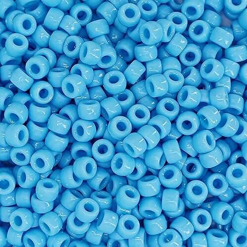 MIIIM 1200PCS 6x9mm Pony Beads Bulk, Light Blue Kandi Beads for Bracelets Making Kit, Hair Braids Crafts for Jewelry Making (Light Blue) - Product Image