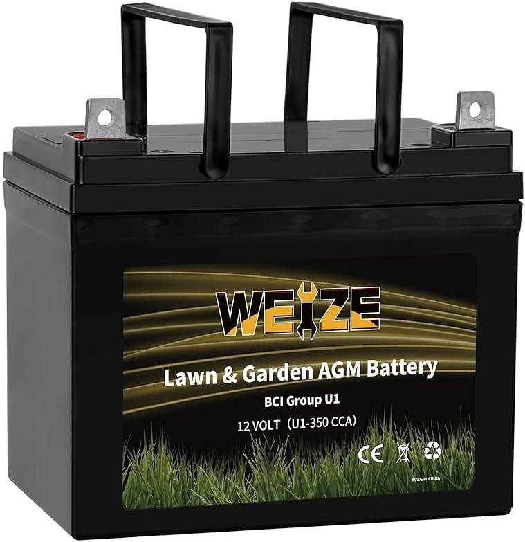 WEIZE Lawn Garden AGM Battery, 12V 350CCA BCI Group U1 SLA Starting Battery for Lawn, Tractors and Mowers, Compatible with John Deere, Toro, Cub Cadet, and Craftsman - Product Image