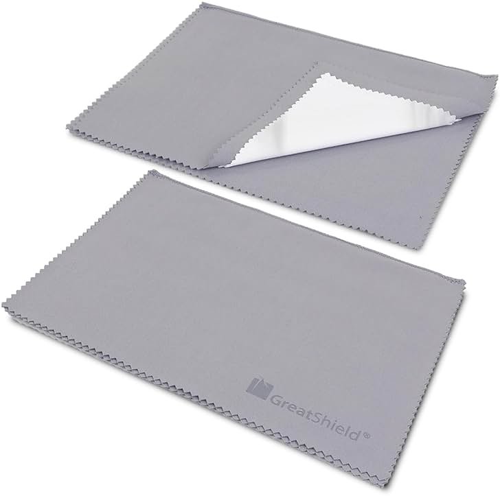 GreatShield Double-Sided Professional Jewelry Cleaning Cloth (2-Pack), 4-Ply Multi-Layer Polishing Cloth 20x28cm, Eco Friendly Pure Cotton for Sterling Silver, Gold, Platinum - Product Image