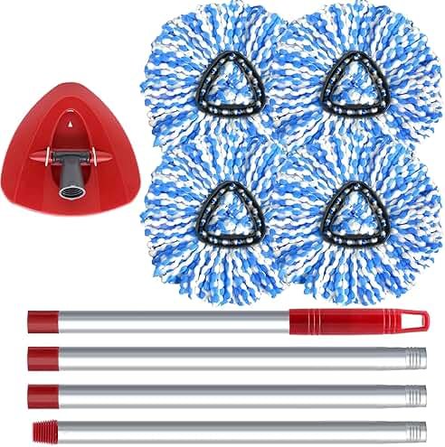 O-Cedar Spin Mop Head, Base, Handle Replacement for RinseClean 2 Tank System, 4 Microfiber Mop Refills, 1 Base and 30-58in Handle Set Combo, Blue, for Wood, Tile, Laminate, Marble - Product Image