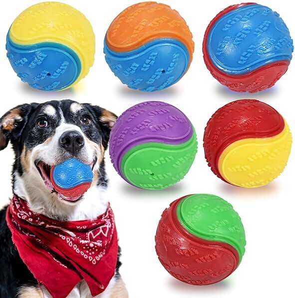6Pcs Squeaky Dog Balls, Dog Toys Balls for Training, Tough Ball Toys for Dogs, Fit with Dog Ball Launcher, High Bouncy Dog Ball for Interactive Playing, Puppy Pet Chew Balls Teething Balls 2.5in - Product Image