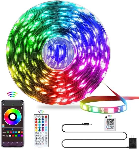 QZYL LED Lights for Bedroom, 25FT RGB LED Strip Lights with 44 Keys IR Remote, Smart LED Light Strip with Adhesive Backing Adjustable Brightness App Control for Bedroom Party Decoration - Product Image